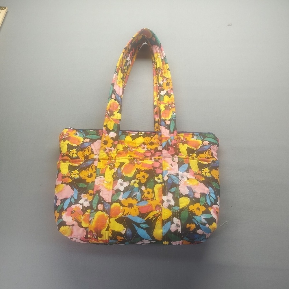 Homemade Medium Flower Tote Bag For Women With Zipper Pockets